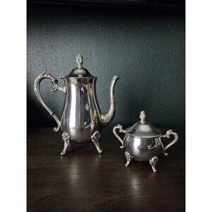 Mid-Century Hudson Bay Co. Silverplate Teapot & Sugar Bowl - Floral Victorian
